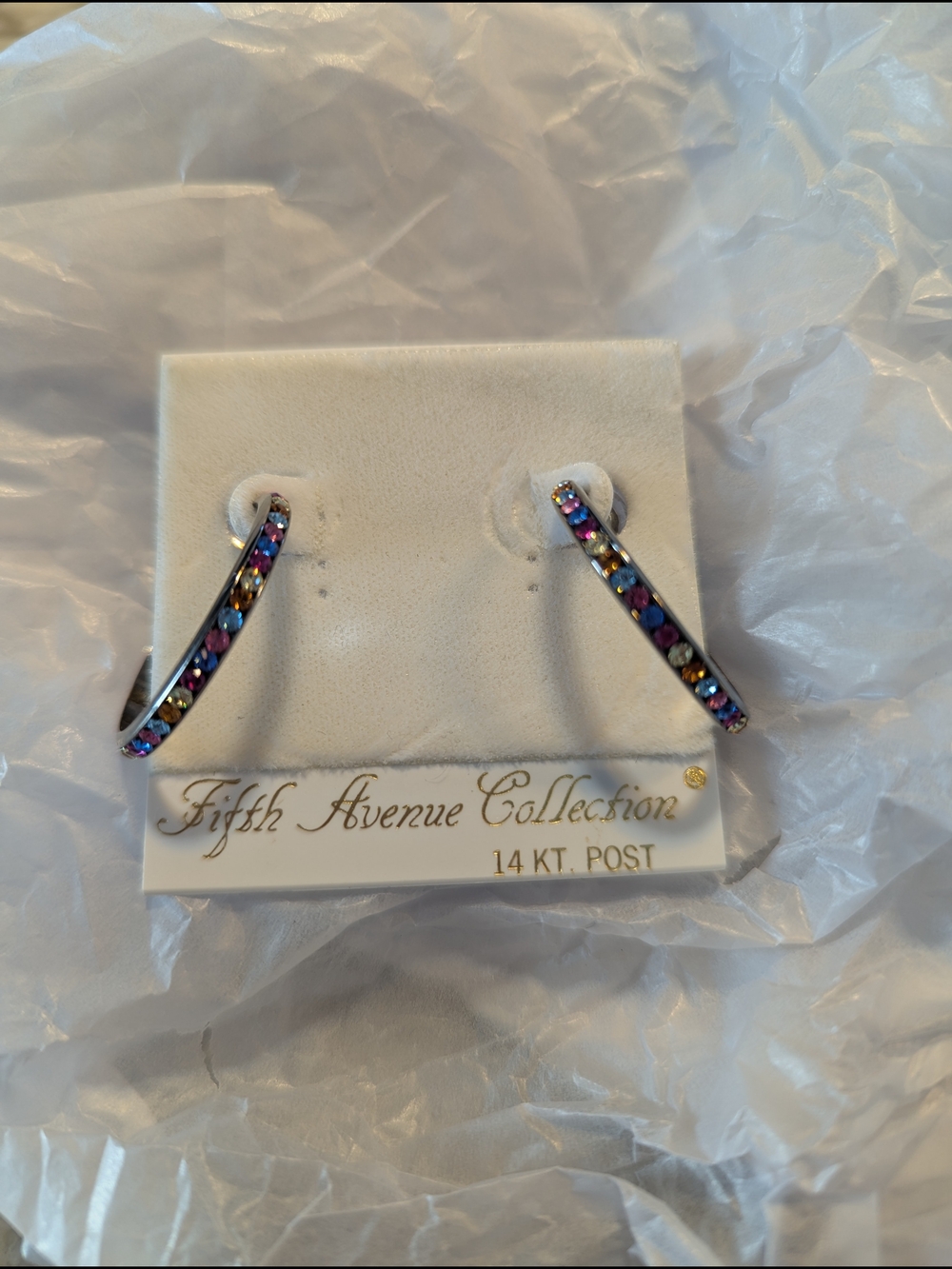 BRAND NEW Multicolor Crystal Hoop Earrings - 14KT Post
